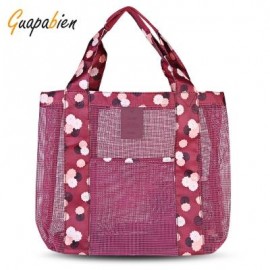 image of GUAPABIEN FLORAL PATTERNS MESH TRAVEL WOMEN HANDBAG (WINE RED) -