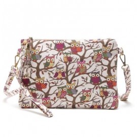 image of OWL BAG WOMEN CANVAS TASSEL BAG CARTOON PRINTED LADY CROSSBODY SHOULDER BAGS SMALL CUTE CLUTCHES HANDBAG BOLSAS FEMININA (BEIGE) 1PC