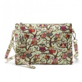 image of OWL BAG WOMEN CANVAS TASSEL BAG CARTOON PRINTED LADY CROSSBODY SHOULDER BAGS SMALL CUTE CLUTCHES HANDBAG BOLSAS FEMININA (GREEN) 1PC