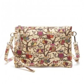 image of OWL BAG WOMEN CANVAS TASSEL BAG CARTOON PRINTED LADY CROSSBODY SHOULDER BAGS SMALL CUTE CLUTCHES HANDBAG BOLSAS FEMININA (LIGHT YELLOW) 1PC