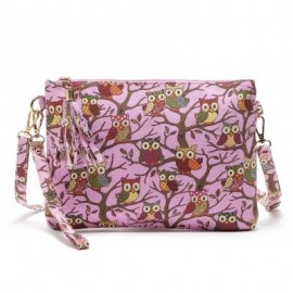 image of OWL BAG WOMEN CANVAS TASSEL BAG CARTOON PRINTED LADY CROSSBODY SHOULDER BAGS SMALL CUTE CLUTCHES HANDBAG BOLSAS FEMININA (ROSE RED) 1PC
