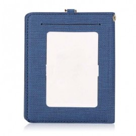 image of DETACHABLE NECK STRAP PU LEATHER MAGNET CARD HOLDER UNISEX LIGHT WALLET (BLUE) -