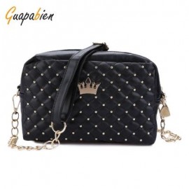 image of GUAPABIEN CROWN RIVET GRID DETACHABLE CHAIN BELT SHOULDER MESSENGER BAG (BLACK) -