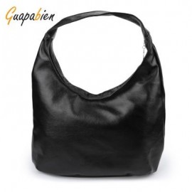 image of GUAPABIEN SOLID COLOR ZIPPER DUAL PURPOSES SHOULDER TOTE BAG FOR WOMEN (BLACK) VERTICAL