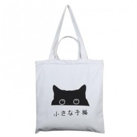 image of CARTOON CAT ZIPPER SHOULDER CANVAS BAG FOR WOMEN (WHITE, TWO STRAPS/FOUR STRAPS) Four Straps And Zipper