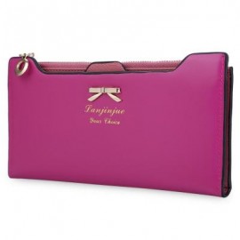 image of BOWKNOT LETTER SOLID COLOR HASP ZIPPER HORIZONTAL LONG WALLET FOR LADY (ROSE) 20.20 x 1.50 x 10.80 cm
