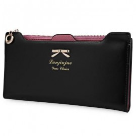 image of BOWKNOT LETTER SOLID COLOR HASP ZIPPER HORIZONTAL LONG WALLET FOR LADY (BLACK) 20.20 x 1.50 x 10.80 cm