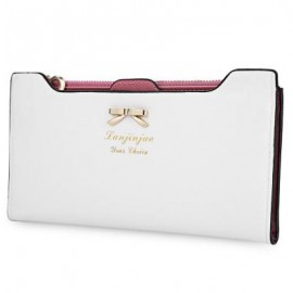 image of BOWKNOT LETTER SOLID COLOR HASP ZIPPER HORIZONTAL LONG WALLET FOR LADY (WHITE) 20.20 x 1.50 x 10.80 cm
