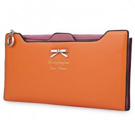 image of BOWKNOT LETTER SOLID COLOR HASP ZIPPER HORIZONTAL LONG WALLET FOR LADY (ORANGE RED) 20.20 x 1.50 x 10.80 cm