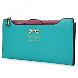 image of BOWKNOT LETTER SOLID COLOR HASP ZIPPER HORIZONTAL LONG WALLET FOR LADY (BLUE) 20.20 x 1.50 x 10.80 cm