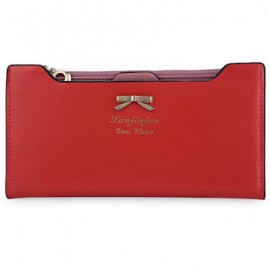 image of BOWKNOT LETTER SOLID COLOR HASP ZIPPER HORIZONTAL LONG WALLET FOR LADY (RED) 20.20 x 1.50 x 10.80 cm