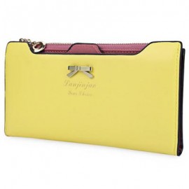 image of BOWKNOT LETTER SOLID COLOR HASP ZIPPER HORIZONTAL LONG WALLET FOR LADY (YELLOW) 20.20 x 1.50 x 10.80 cm