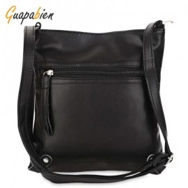 image of GUAPABIEN PU LEATHER SOLID COLOR RECTANGLE LIGHT WEIGHT SHOULDER BAG (BLACK) -