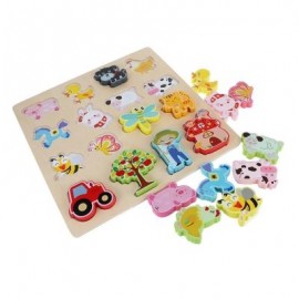 image of 3D WOODEN PUZZLE PLATE BOARD COGNITIVE EDUCATIONAL TOY (COLORMIX) FARM