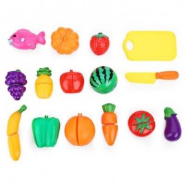 image of 16PCS KIDS PLASTIC VEGETABLE FRUIT TOY PRETEND PLAY KITCHEN CUTTING SET (COLORMIX) A TYPE