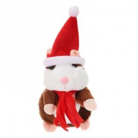 image of CHRISTMAS STYLE CUTE TALKING HAMSTER PLUSH TOY SOUND RECORD (DEEP BROWN) RED SCARF
