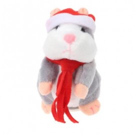 image of CHRISTMAS STYLE CUTE TALKING HAMSTER PLUSH TOY SOUND RECORD (GRAY) RED SCARF