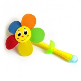 image of SUNFLOWER ROTATION ELECTRIC BUBBLES STICK WINDMILL TOY WITH SMILE FACE LIGHTING MUSIC (COLORMIX) -