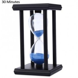 image of HOURGLASS SAND TIMER 30 MINUTES WOOD SAND TIMER FOR KITCHEN OFFICE SCHOOL DECORATIVE USE (BLACK BLUE) -