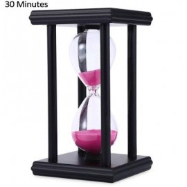 image of HOURGLASS SAND TIMER 30 MINUTES WOOD SAND TIMER FOR KITCHEN OFFICE SCHOOL DECORATIVE USE (BLACK PINK) -