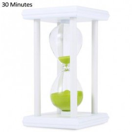 image of HOURGLASS SAND TIMER 30 MINUTES WOOD SAND TIMER FOR KITCHEN OFFICE SCHOOL DECORATIVE USE (WHITE GREEN) -