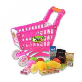 image of KIDS SUPERMARKET MINI SHOPPING CART WITH FULL GROCERY FOOD PLAY HOUSE TOY PLAYSET (PINK) -