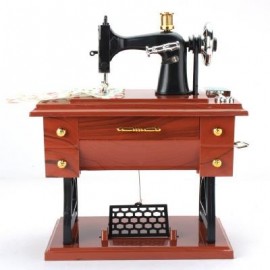 image of RETRO VINTAGE SEWING MACHINE MUSIC BOX BIRTHDAY GIFT HOME DECORATION (WOOD GRAIN) 0