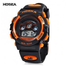 image of HOSKA H001S CHILDREN LED DIGITAL WATCH WATER RESISTANCE DAY CHRONOGRAPH LED SPORTS WRISTWATCH (BLACK AND ORANGE) 0