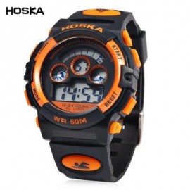 image of HOSKA H001B CHILDREN LED DIGITAL WATCH WATER RESISTANCE DAY CHRONOGRAPH SPORTS WRISTWATCH (BLACK AND ORANGE) 0
