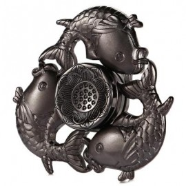 image of CARP LOTUS PATTERN ZINC ALLOY FIDGET TRI-SPINNER FUNNY STRESS RELIEVER ADULT FIDGETING TOY (GRAY) -
