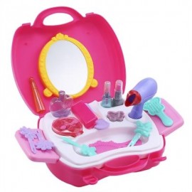 image of 21PCS BABY KIDS MINI SIMULATION MAKEUP TOOLS BOX EDUCATIONAL PRETEND PLAY TOY GIFT (ROSE RED) -
