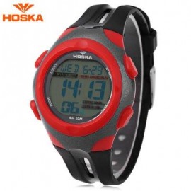 image of HOSKA H012S DIGITAL CHILDREN SPORT WATCH 5ATM STOPWATCH ALARM BACKLIGHT DATE DAY LED WRISTWATCH (RED) 0