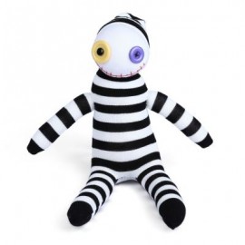 image of BABY HANDMADE BLACK WHITE STRIPED SOCK CLOWN DOLL STUFFED TOY 26.00 x 19.00 x 11.00 cm