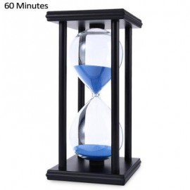 image of HOURGLASS SAND TIMER 60 MINUTES WOOD SAND TIMER FOR KITCHEN OFFICE SCHOOL DECORATIVE USE (BLACK BLUE) -