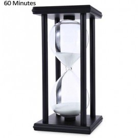 image of HOURGLASS SAND TIMER 60 MINUTES WOOD SAND TIMER FOR KITCHEN OFFICE SCHOOL DECORATIVE USE (BLACK WHITE) -