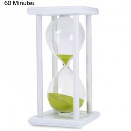 image of HOURGLASS SAND TIMER 60 MINUTES WOOD SAND TIMER FOR KITCHEN OFFICE SCHOOL DECORATIVE USE (WHITE GREEN) -