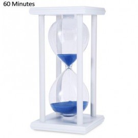 image of HOURGLASS SAND TIMER 60 MINUTES WOOD SAND TIMER FOR KITCHEN OFFICE SCHOOL DECORATIVE USE (WHITE BLUE) -