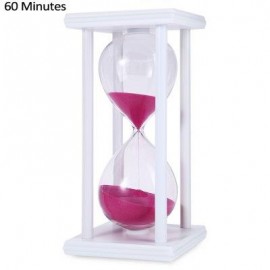 image of HOURGLASS SAND TIMER 60 MINUTES WOOD SAND TIMER FOR KITCHEN OFFICE SCHOOL DECORATIVE USE (WHITE PINK) -