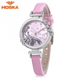 image of HOSKA H802S CHILDREN QUARTZ WATCH 3ATM LUMINOUS RHINESTONE DIAL SLENDER LEATHER BAND WRISTWATCH (PINK) 0