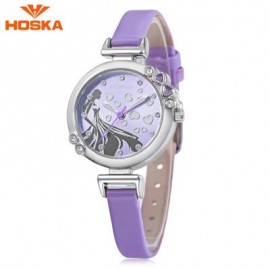image of HOSKA H802S CHILDREN QUARTZ WATCH 3ATM LUMINOUS RHINESTONE DIAL SLENDER LEATHER BAND WRISTWATCH (PURPLE) 0