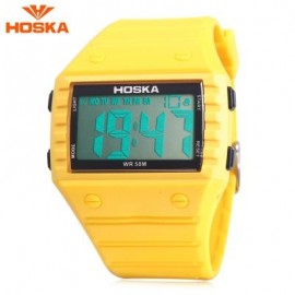 image of HOSKA H033B CHILDREN DIGITAL WATCH ALARM CHRONOGRAPH DAY LED DISPLAY RECTANGLE DIAL 5ATM WRISTWATCH (YELLOW) 0