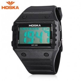 image of HOSKA H033B CHILDREN DIGITAL WATCH ALARM CHRONOGRAPH DAY LED DISPLAY RECTANGLE DIAL 5ATM WRISTWATCH (BLACK) 0