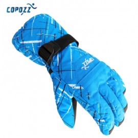 image of COPOZZ UNISEX SUPER WARM PROTECTION WATER RESISTANT SKI GLOVES FOR OUTDOOR ACTIVITY (LAKE BLUE) XL