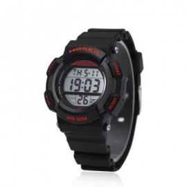 image of HOSKA H007S DIGITAL CHILDREN SPORT WATCH CHRONOGRAPH CALENDAR ALARM BACKLIGHT 5ATM LED WRISTWATCH (RED WITH BLACK) 0