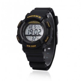 image of HOSKA H007S DIGITAL CHILDREN SPORT WATCH CHRONOGRAPH CALENDAR ALARM BACKLIGHT 5ATM LED WRISTWATCH (YELLOW AND BLACK) 0