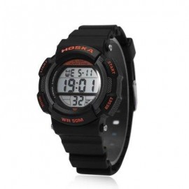 image of HOSKA H007S DIGITAL CHILDREN SPORT WATCH CHRONOGRAPH CALENDAR ALARM BACKLIGHT 5ATM LED WRISTWATCH (BLACK AND ORANGE) 0