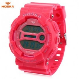 image of HOSKA H015B DIGITAL CHILDREN SPORT WATCH 3ATM STOPWATCH ALARM DATE DAY LED WRISTWATCH (PINK) 0