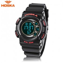 image of HOSKA H020B CHILDREN LED DIGITAL WATCH 5ATM DAY DATE DISPLAY WRISTWATCH (RED WITH BLACK) 0