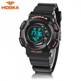 image of HOSKA H020S CHILDREN LED DIGITAL WATCH 5ATM DAY DATE DISPLAY WRISTWATCH (BLACK AND ORANGE) 0