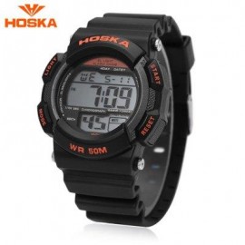 image of HOSKA H007B DIGITAL CHILDREN SPORT WATCH 5ATM CHRONOGRAPH CALENDAR ALARM BACKLIGHT WRISTWATCH (BLACK AND ORANGE) 0